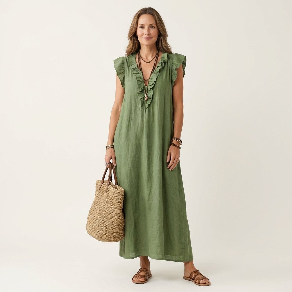 Josette | Robe Maxi avec Décolleté en V et Volants