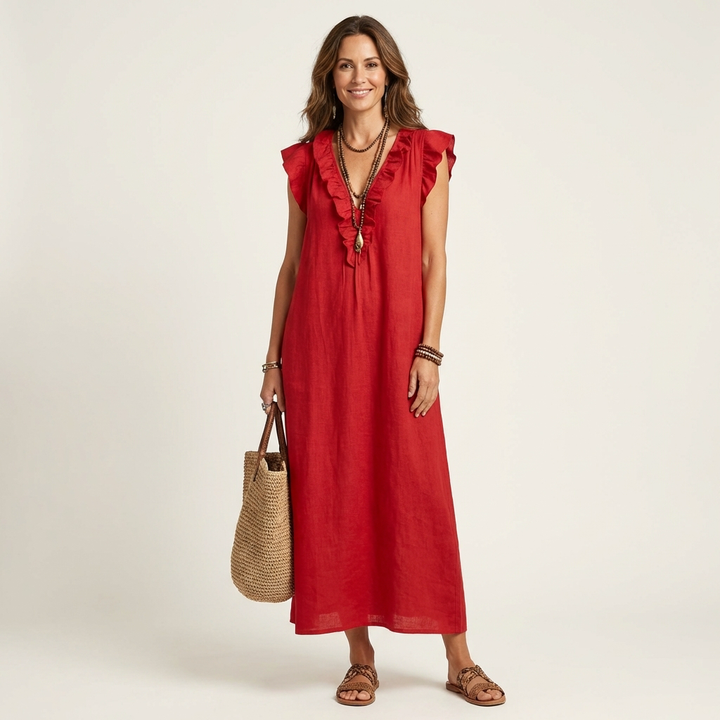 Josette | Robe Maxi avec Décolleté en V et Volants