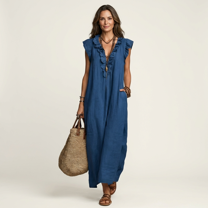 Josette | Robe Maxi avec Décolleté en V et Volants