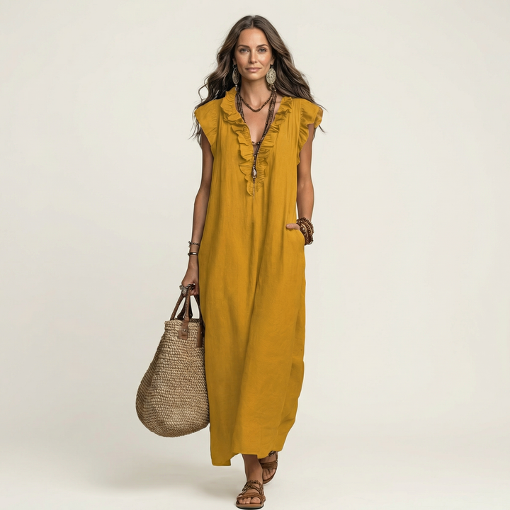 Josette | Robe Maxi avec Décolleté en V et Volants