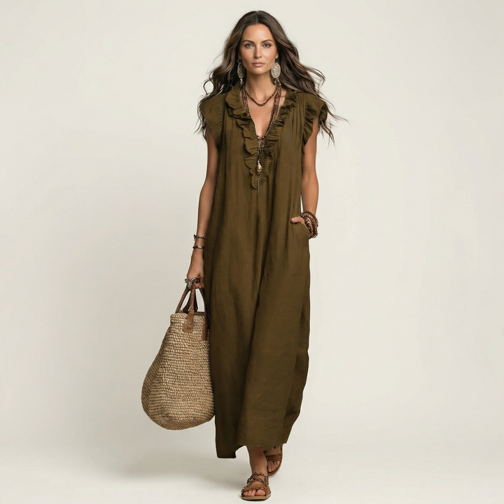 Josette | Robe Maxi avec Décolleté en V et Volants
