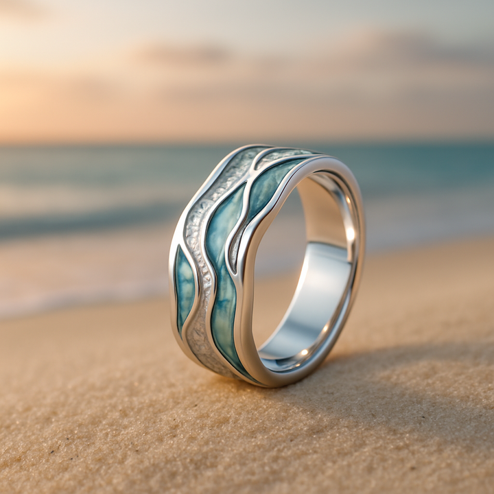 Bague Ondes Argentées avec Turquoise