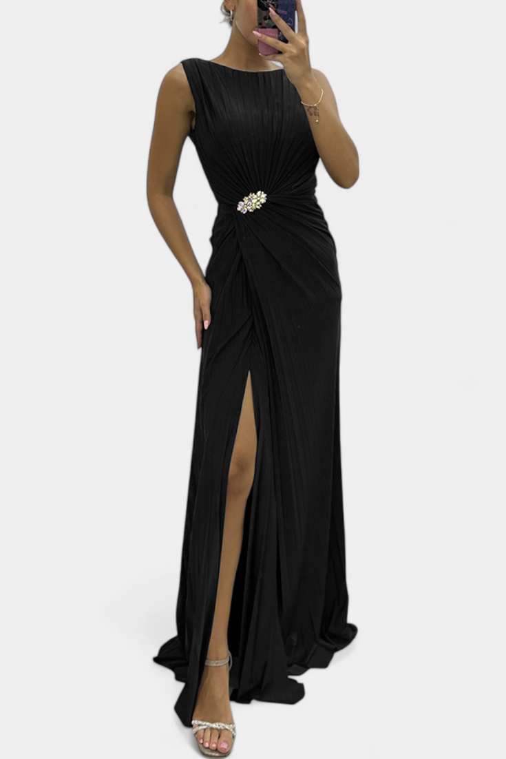 Shiloh | Robe Maxi Plissée avec Fente Latérale et Décolleté Croisé