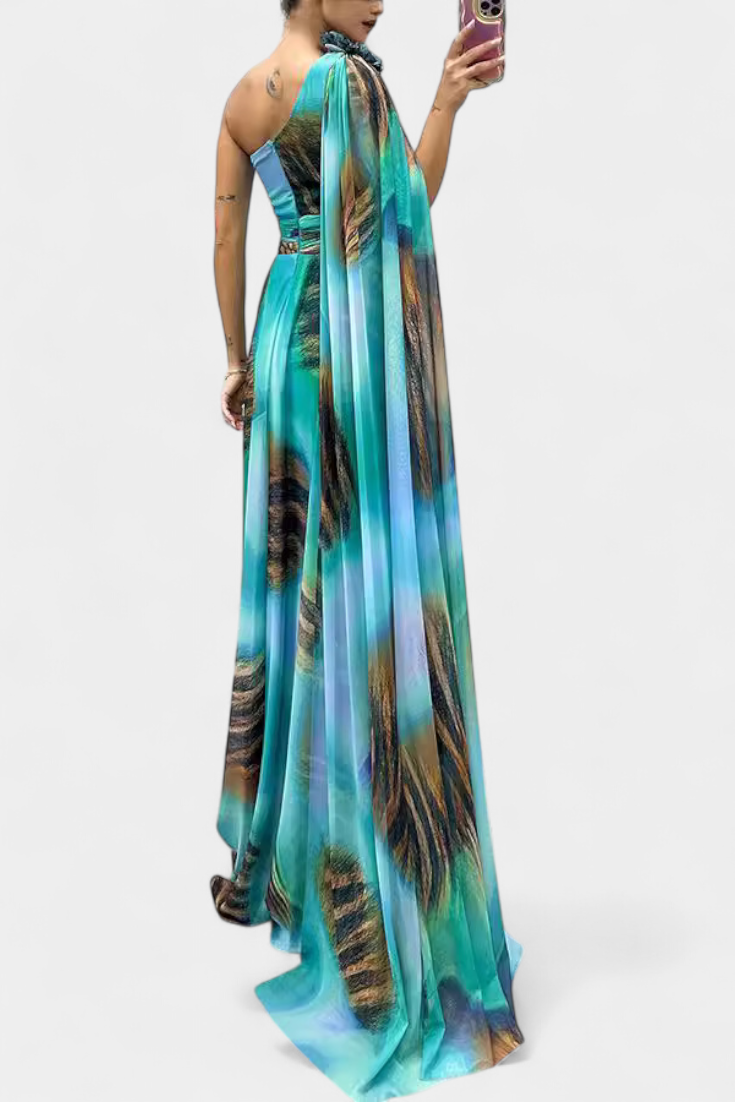 Cedara | Robe Longue à Une Épaule avec Détail Floral