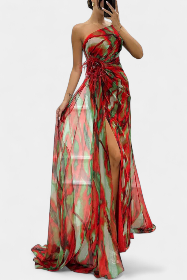 Aylin | Robe Maxi Asymétrique avec Imprimé Vibrant