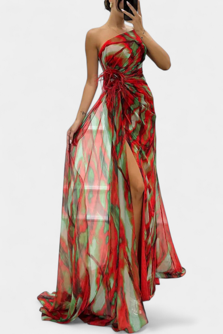 Aylin | Robe Maxi Asymétrique avec Imprimé Vibrant