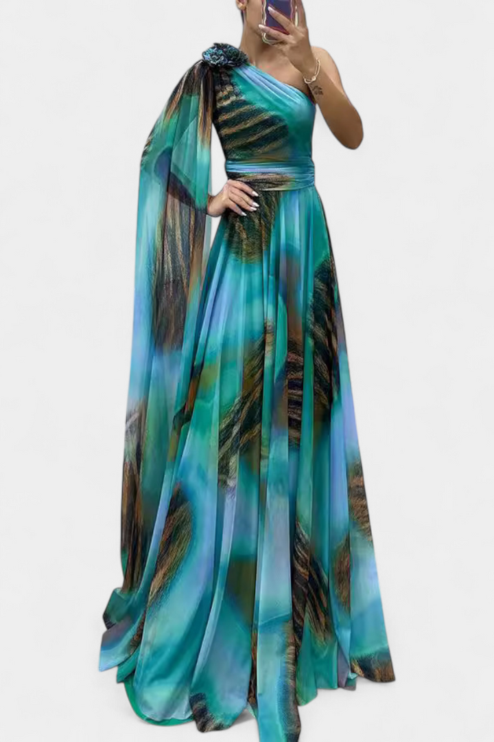 Cedara | Robe Longue à Une Épaule avec Détail Floral