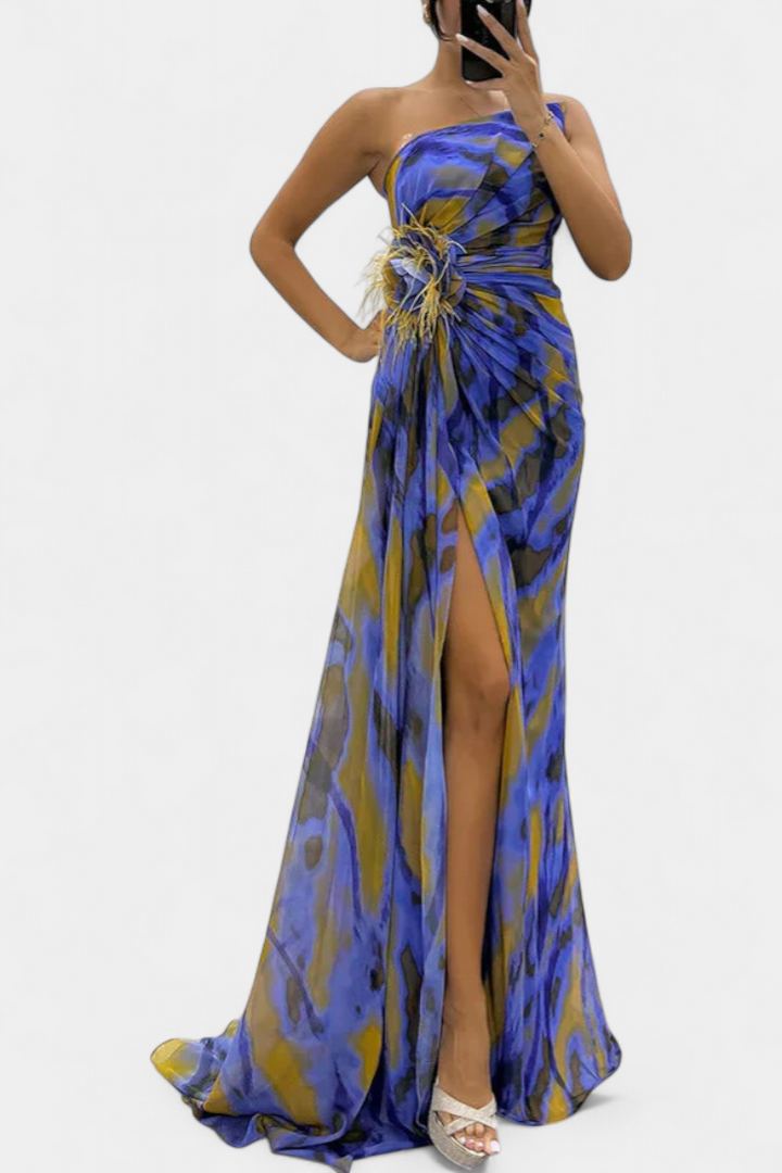 Aylin | Robe Maxi Asymétrique avec Imprimé Vibrant