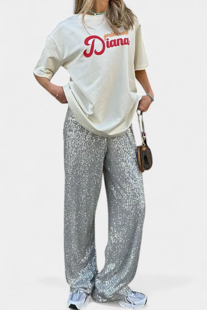 Elva | Pantalons en Sequins Taille Haute et Coupe Ample