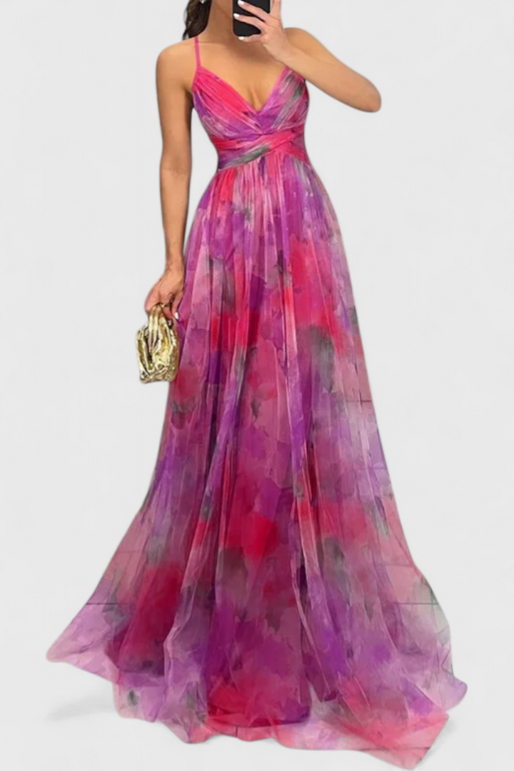 Ingrid | Robe Maxi Fleurie avec Décolleté en V