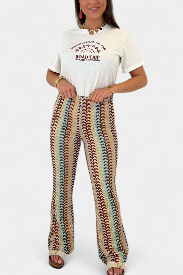Carlie | Pantalon Évasé Imprimé Rétro