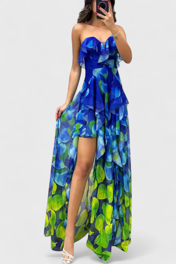 Andy | Robe Maxi Sans Manches avec Volants et Ouverture Dégradée