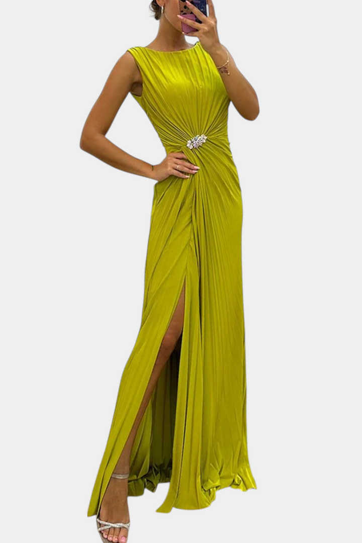 Shiloh | Robe Maxi Plissée avec Fente Latérale et Décolleté Croisé
