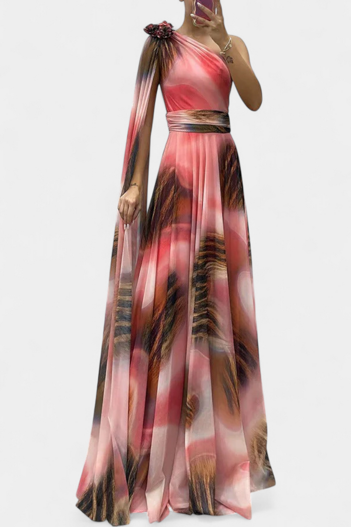 Cedara | Robe Longue à Une Épaule avec Détail Floral