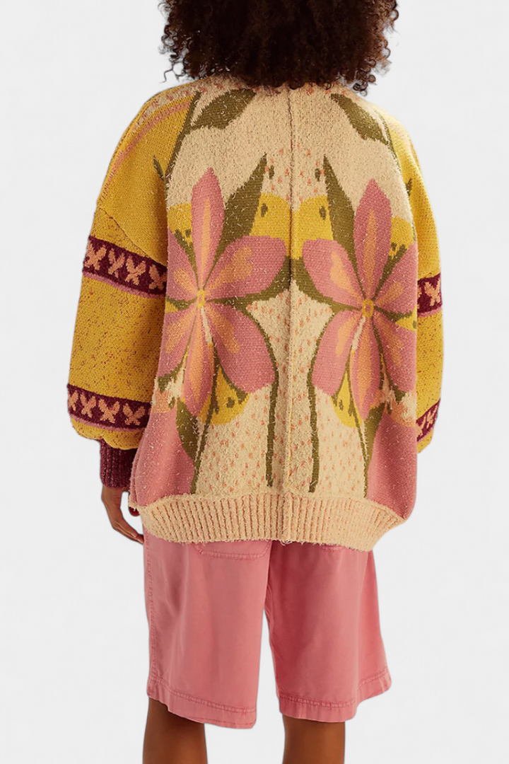 Casey | Cardigan en Tricot avec Motif Floral et Coupe Ample