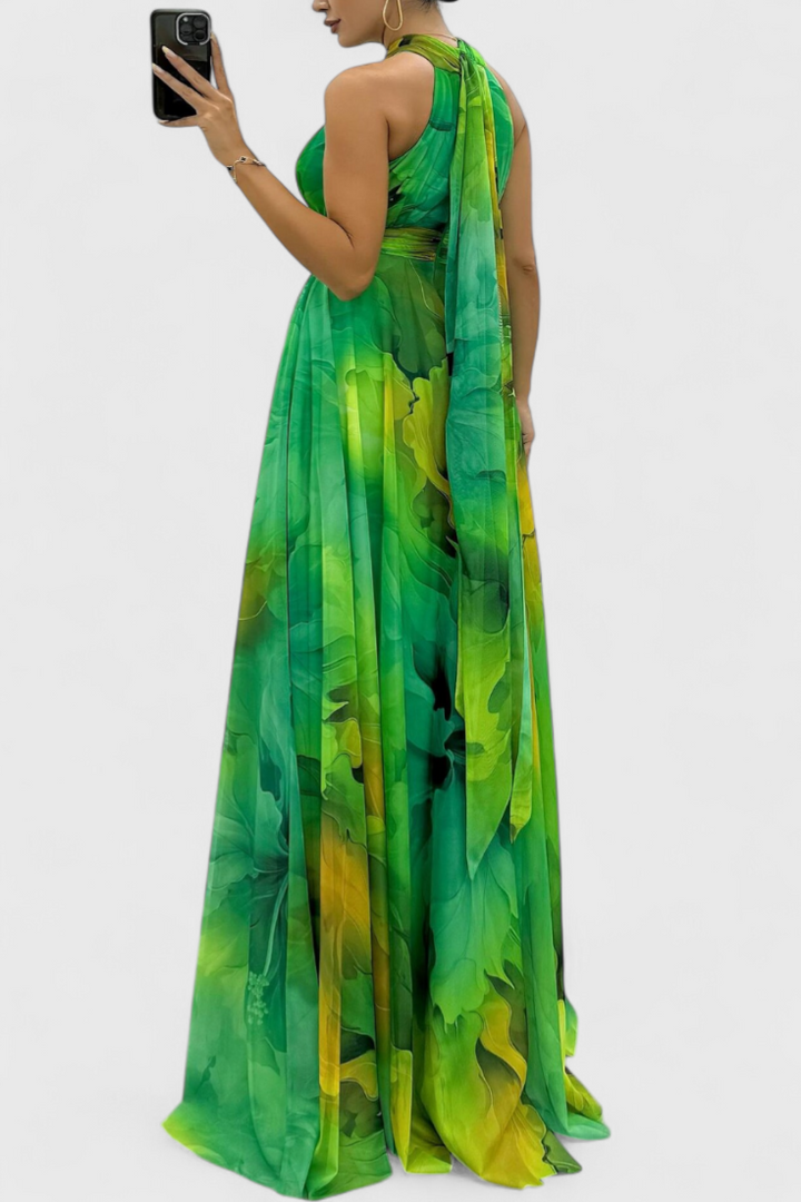 Caprice | Robe Maxi en Georgette avec Imprimé Floral et Col Halter