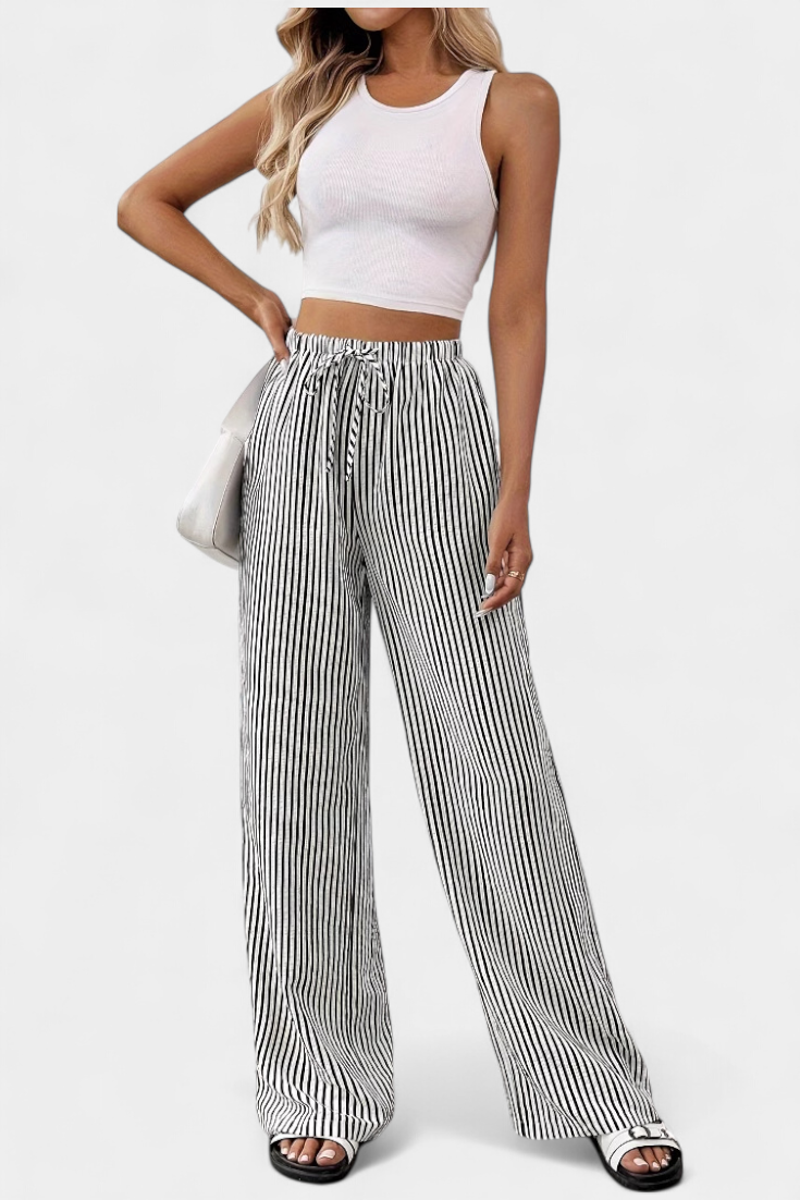 Sabrina | Pantalons Droits Légers avec Taille Ajustable à Rayures