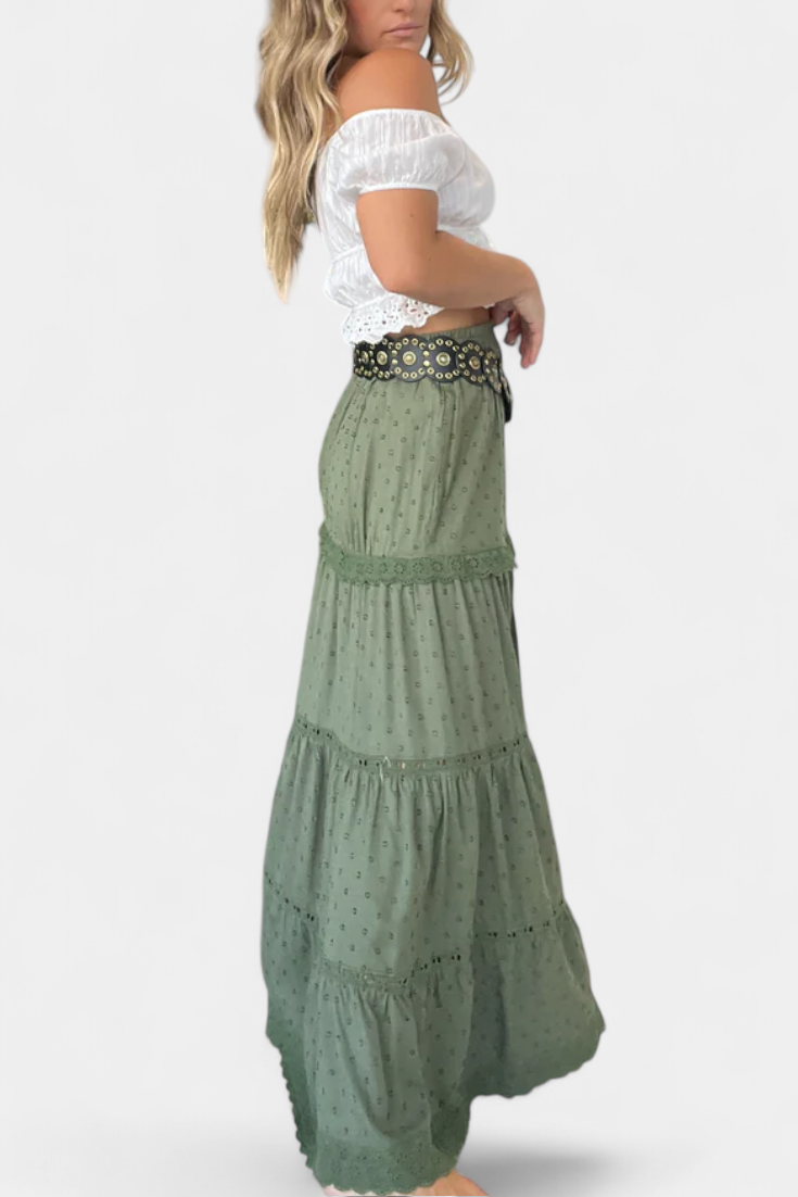 Dola | Jupe Maxi Boho avec Dentelle et Fente Frontale