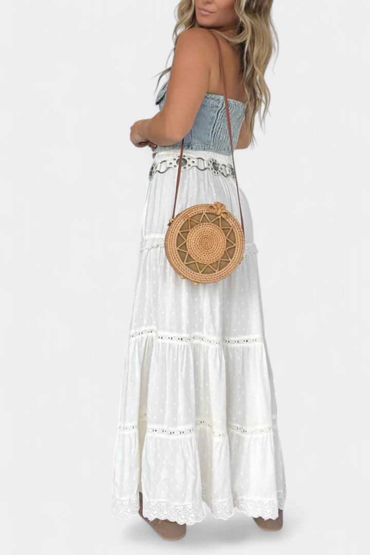 Dola | Jupe Maxi Boho avec Dentelle et Fente Frontale