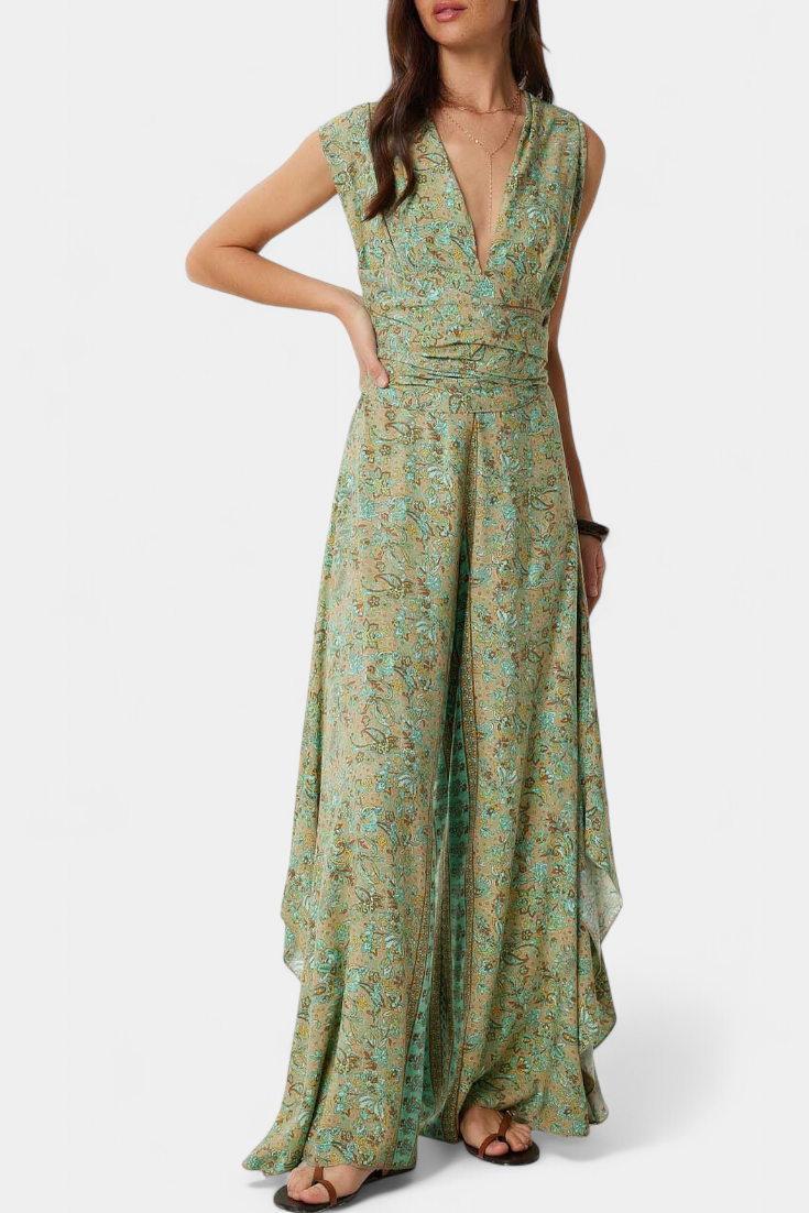 Monopiece Leandra Fluide Croisé avec Imprimé Floral Vert