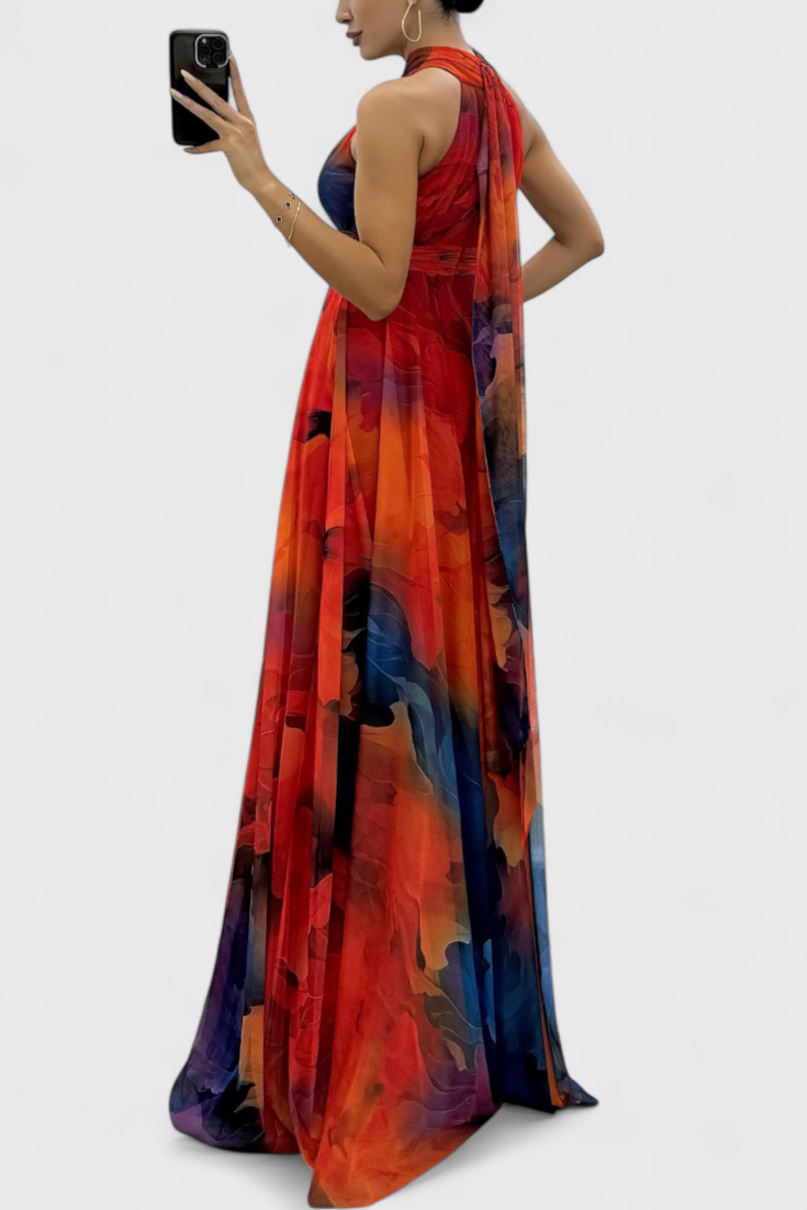 Caprice | Robe Maxi en Georgette avec Imprimé Floral et Col Halter