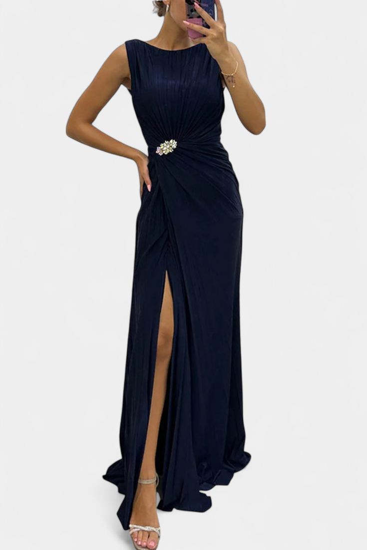 Shiloh | Robe Maxi Plissée avec Fente Latérale et Décolleté Croisé