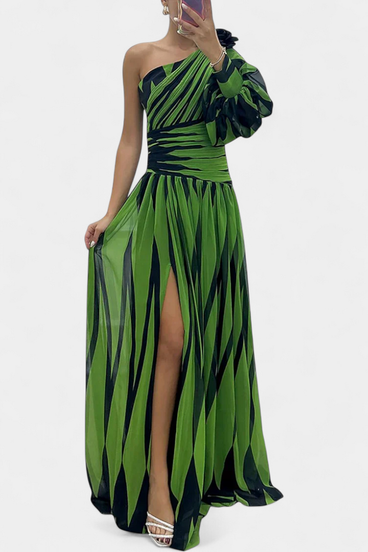 Bethania | Robe Maxí Élégante à Rayures avec Une Épaule