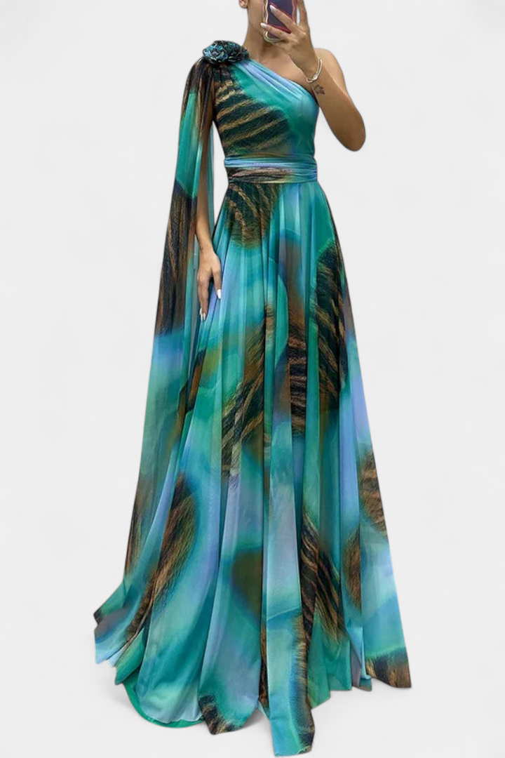 Cedara | Robe Longue à Une Épaule avec Détail Floral
