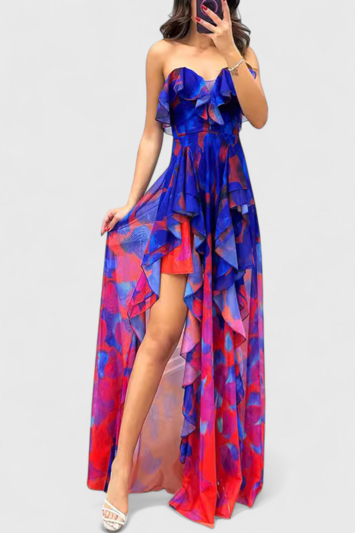 Andy | Robe Maxi Sans Manches avec Volants et Ouverture Dégradée