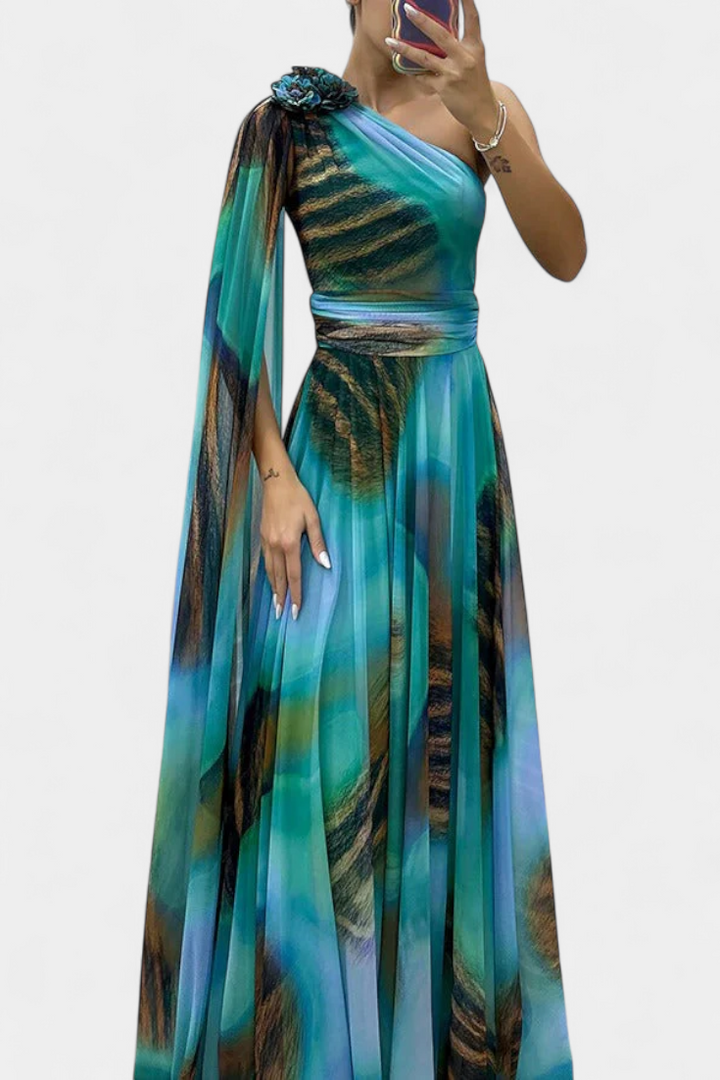 Cedara | Robe Longue à Une Épaule avec Détail Floral