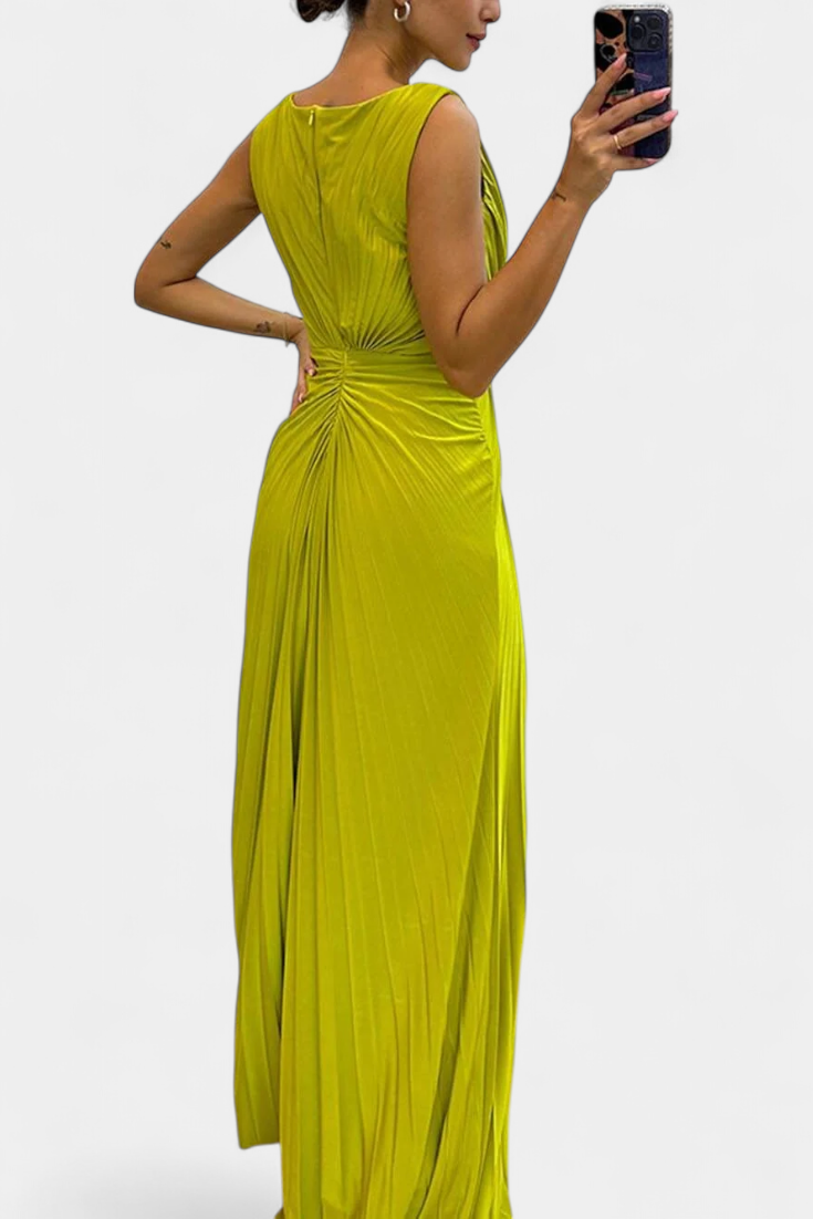 Shiloh | Robe Maxi Plissée avec Fente Latérale et Décolleté Croisé