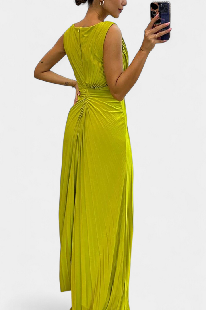Shiloh | Robe Maxi Plissée avec Fente Latérale et Décolleté Croisé