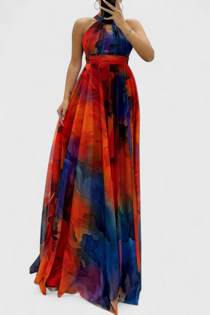 Caprice | Robe Maxi en Georgette avec Imprimé Floral et Col Halter