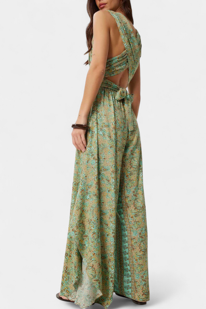 Monopiece Leandra Fluide Croisé avec Imprimé Floral Vert
