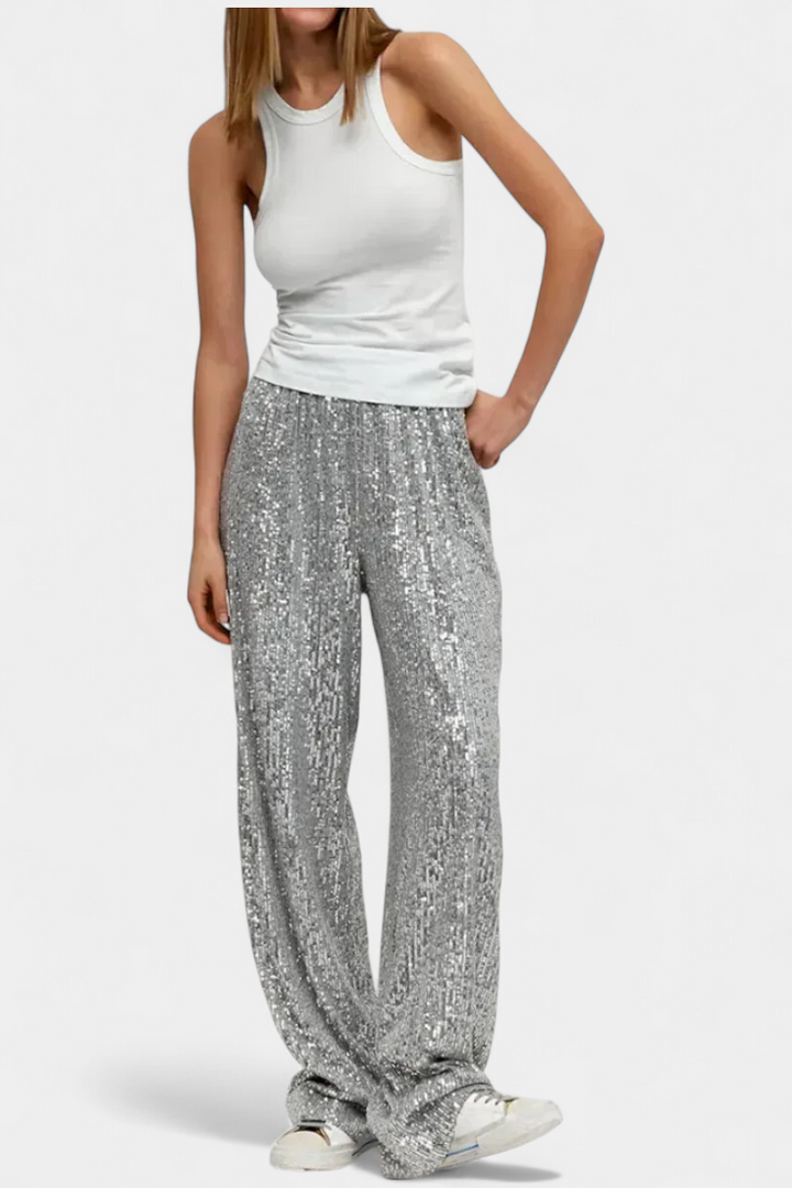 Elva | Pantalons en Sequins Taille Haute et Coupe Ample