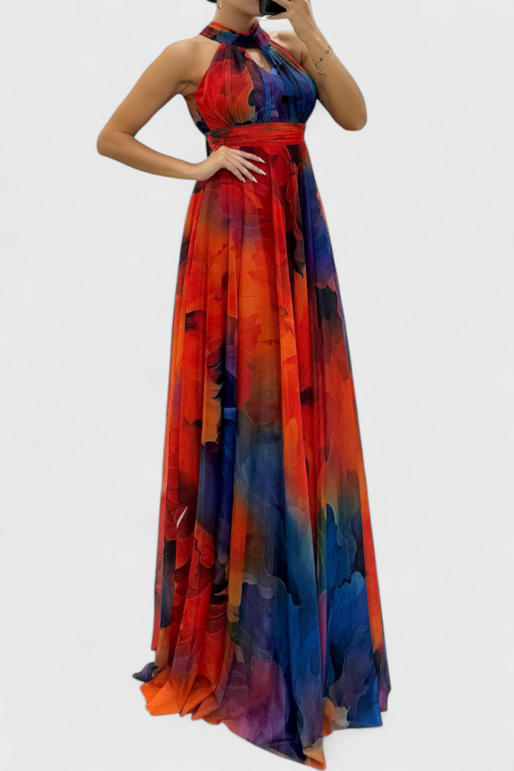Caprice | Robe Maxi en Georgette avec Imprimé Floral et Col Halter