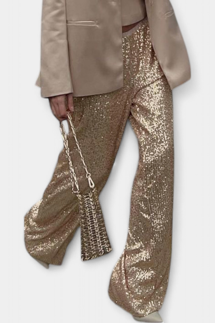 Elva | Pantalons en Sequins Taille Haute et Coupe Ample