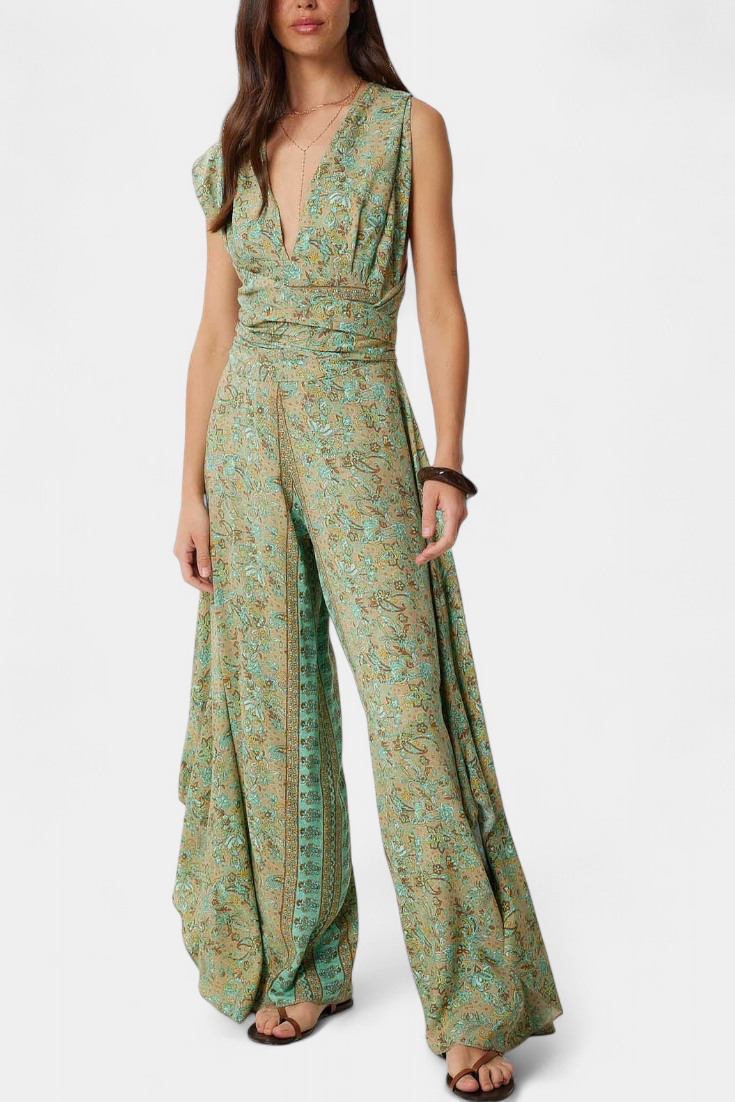 Monopiece Leandra Fluide Croisé avec Imprimé Floral Vert