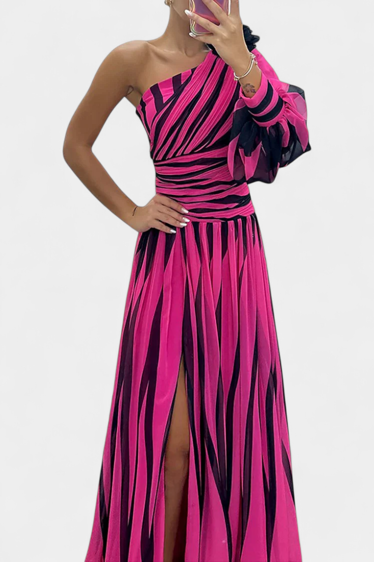 Bethania | Robe Maxí Élégante à Rayures avec Une Épaule