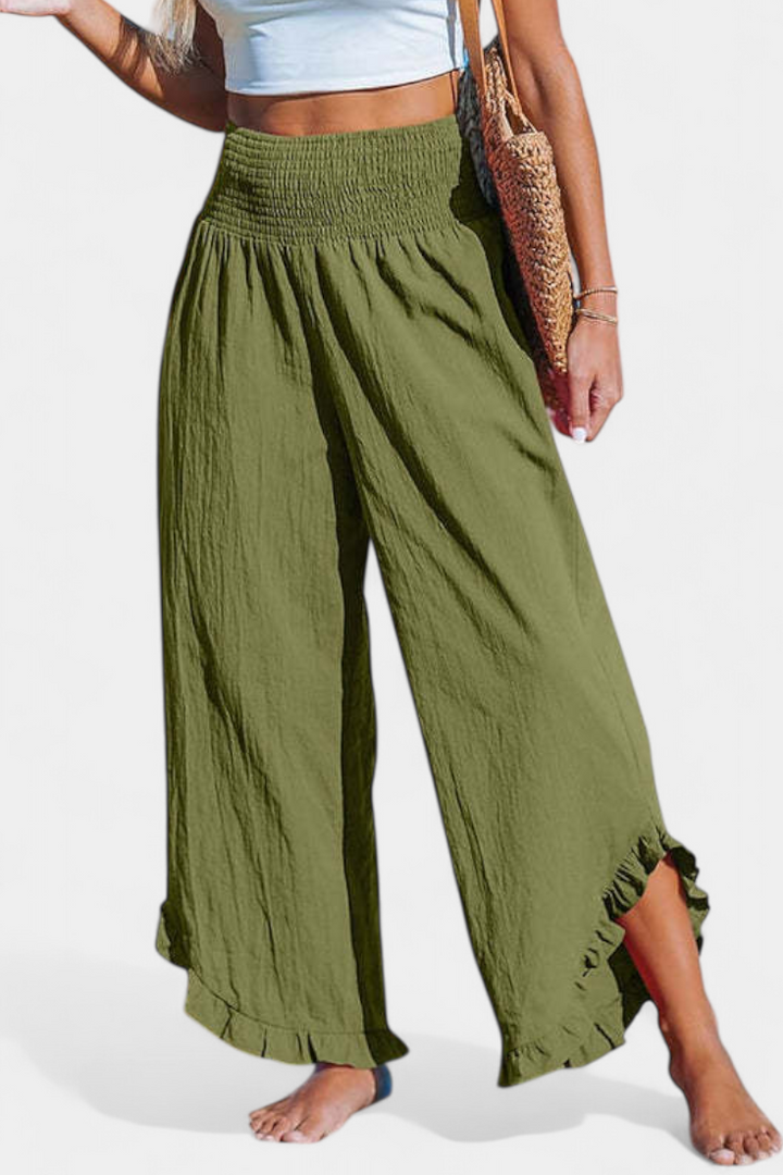 Justina | Pantalon Palazzo avec Volants et Taille Haute