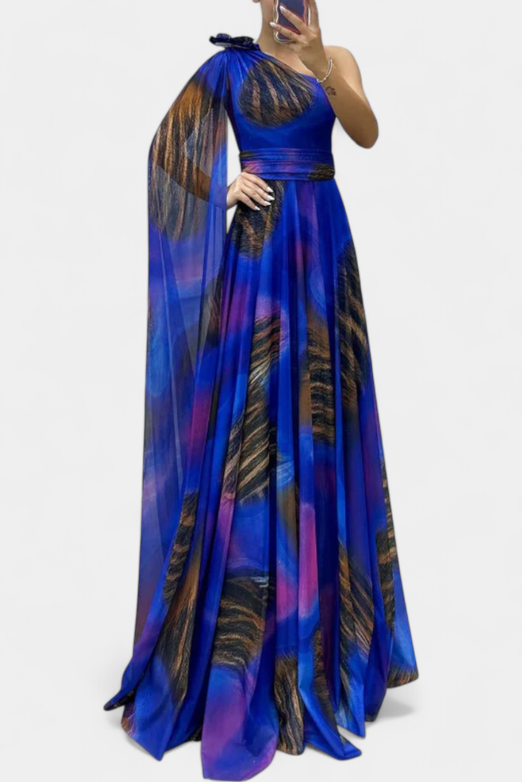 Cedara | Robe Longue à Une Épaule avec Détail Floral