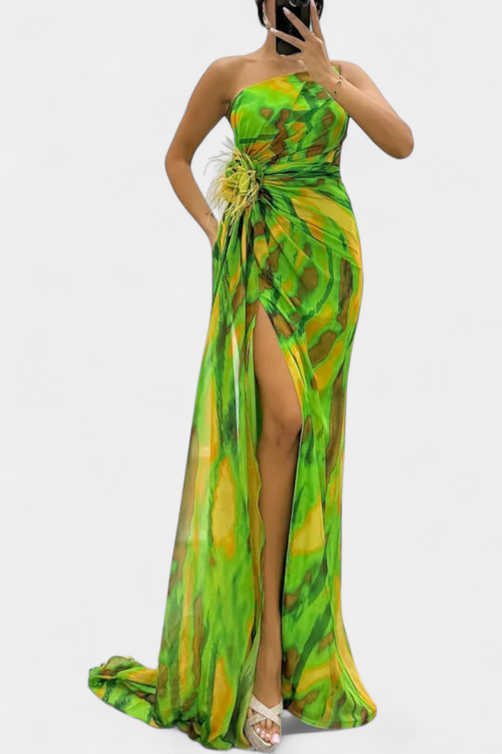 Aylin | Robe Maxi Asymétrique avec Imprimé Vibrant