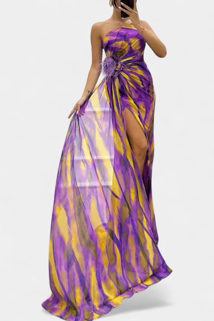 Aylin | Robe Maxi Asymétrique avec Imprimé Vibrant