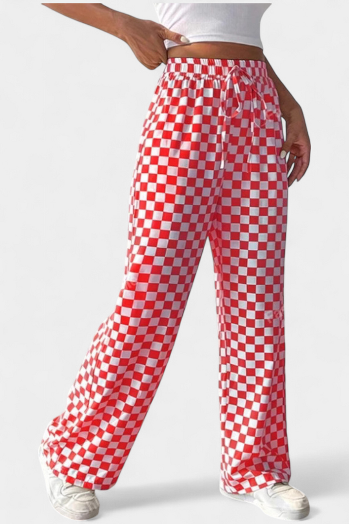 Hilaria | Pantalons à Jambes Larges à Motif à Carreaux