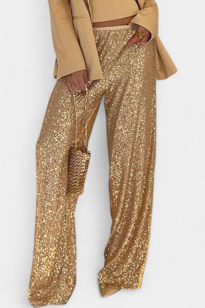 Elva | Pantalons en Sequins Taille Haute et Coupe Ample