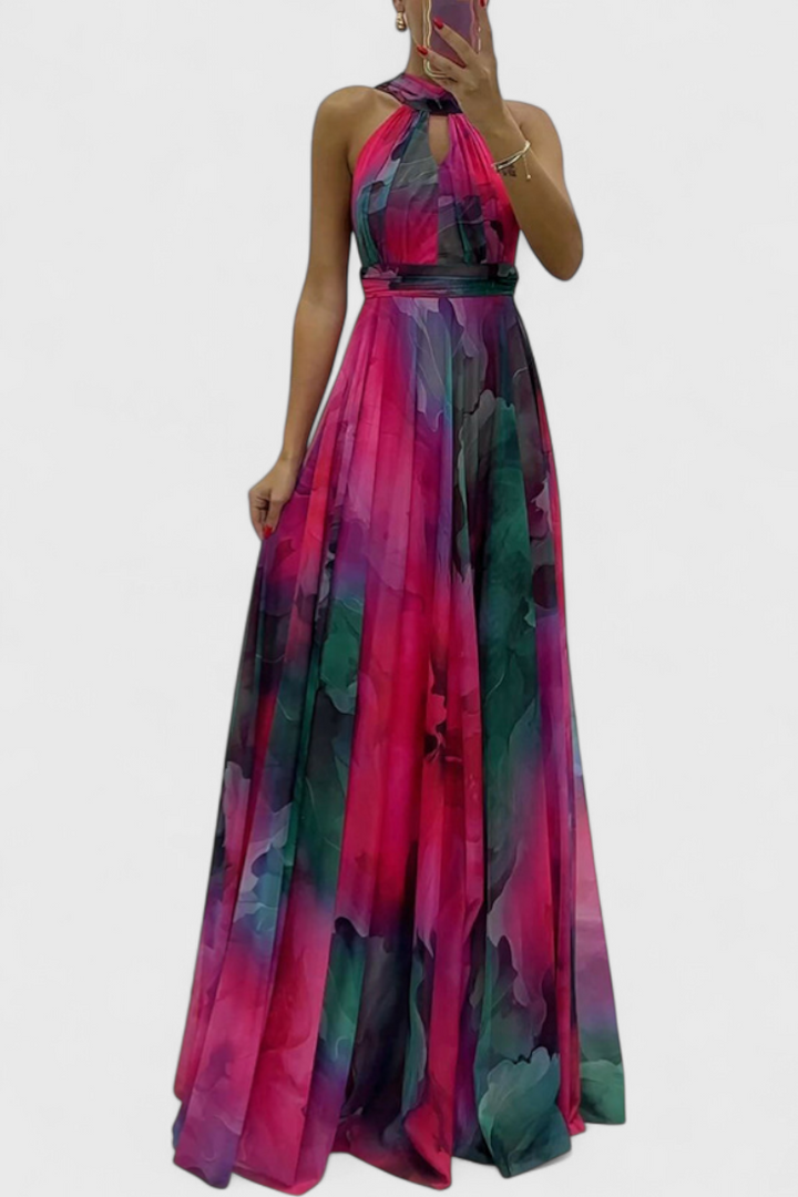 Caprice | Robe Maxi en Georgette avec Imprimé Floral et Col Halter