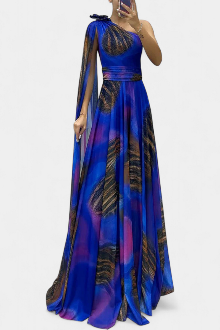Cedara | Robe Longue à Une Épaule avec Détail Floral