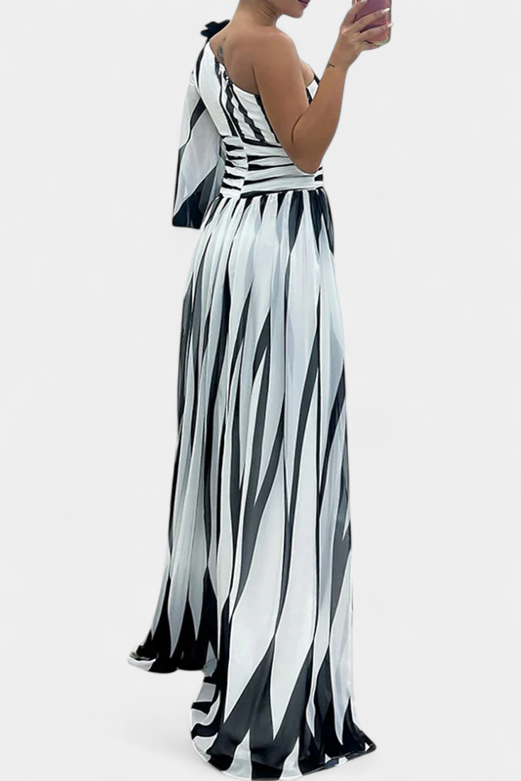 Bethania | Robe Maxí Élégante à Rayures avec Une Épaule