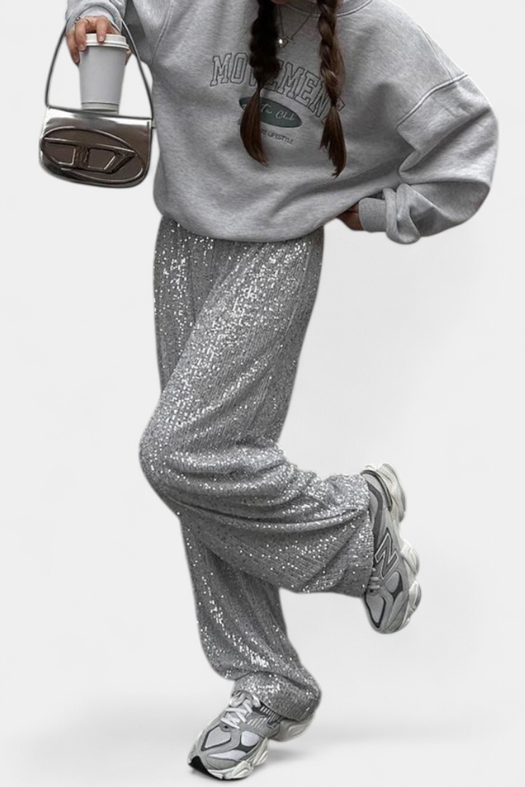 Elva | Pantalons en Sequins Taille Haute et Coupe Ample