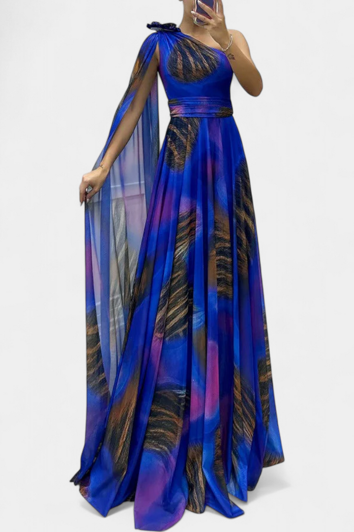 Cedara | Robe Longue à Une Épaule avec Détail Floral